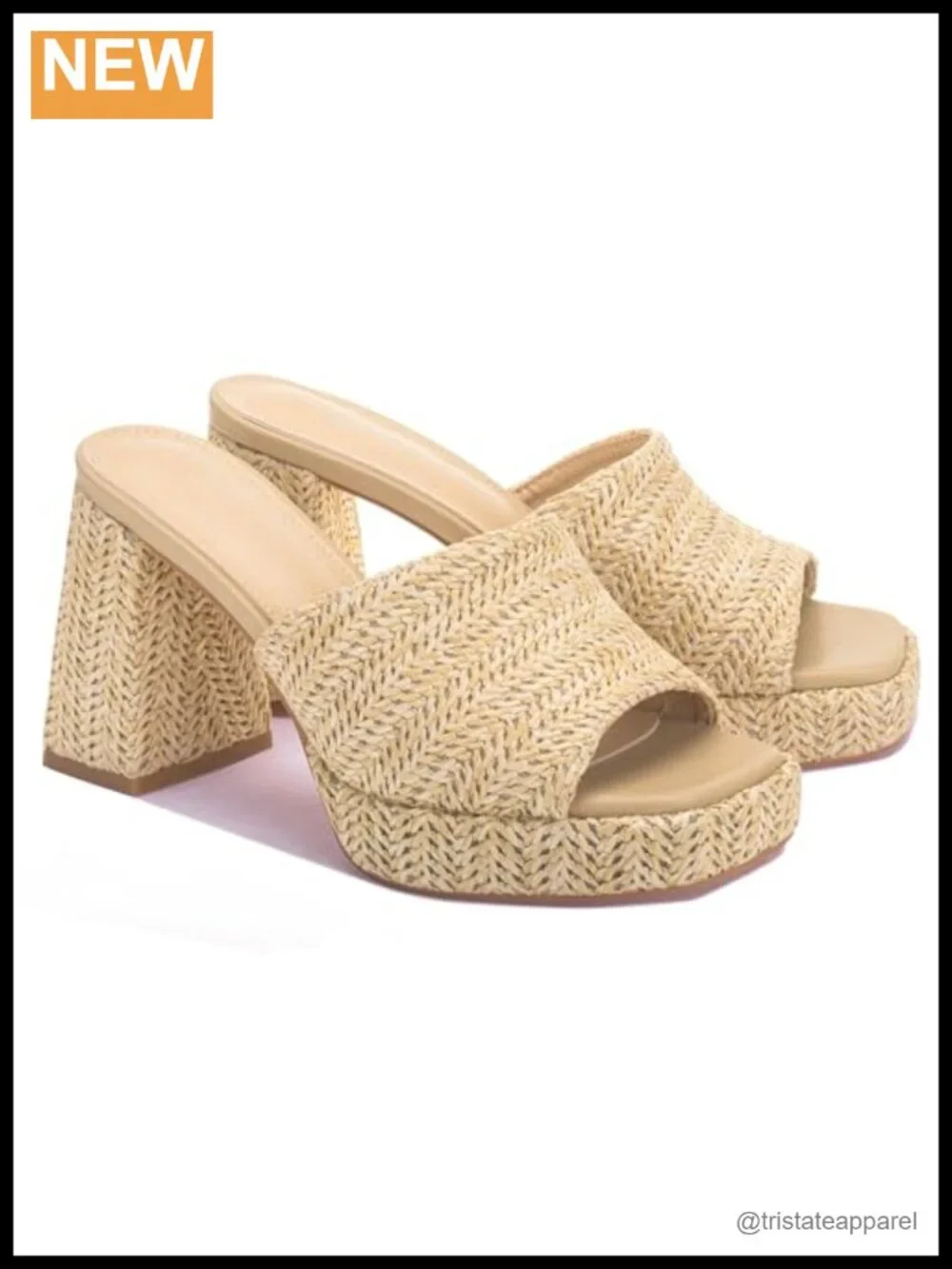 Raffia Platform Heels Espadrilles Chunky Block Heel Slip On Open Toe Sandals